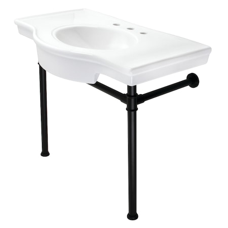 Fauceture 37" Ceramic Console Table W/ Stainless Steel Legs, White/ Black VPB1370ST